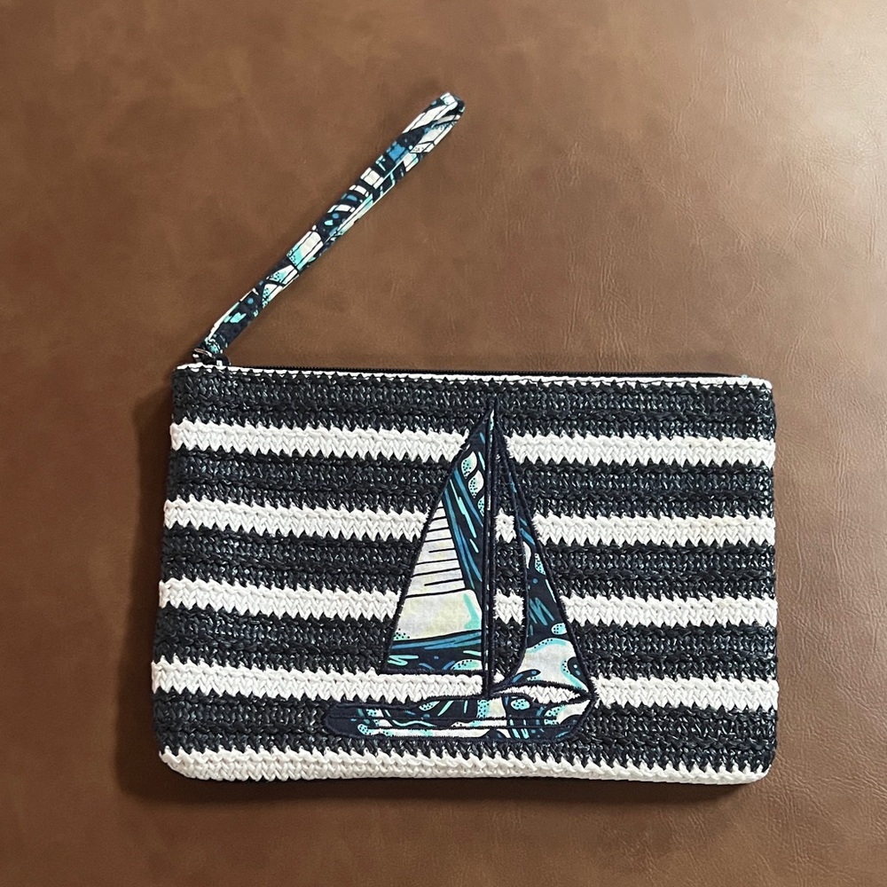 Vera Bradley Navy and White Striped Wristlet